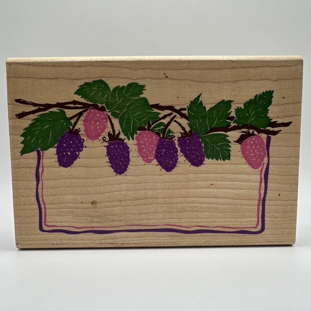 Vintage Rubber Stamped Raspberry Label Z490 Wood Mount Rubber Stamp
